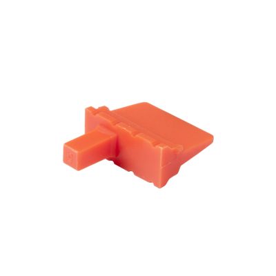 Orange Amphenol AWM-8P, ATM 8-way receptacle wedge with rectangular features and a compact design.