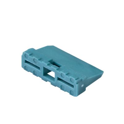 Blue Amphenol AW12P AT 12-way receptacle wedge with visible slots and rectangular shape. Ideal for secure connections.