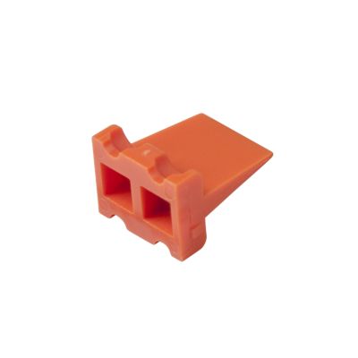 Orange Amphenol AWP-4P 4-way receptacle wedge connector with a rectangular design, viewed from an angle.