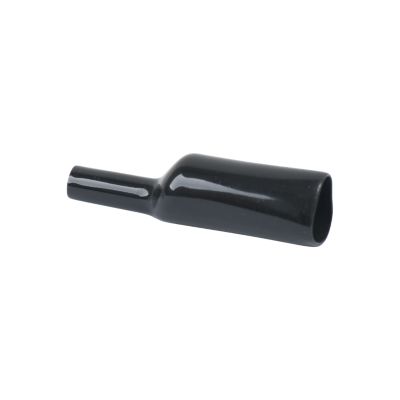 Shiny black clip insulator with a smooth, cylindrical design, used for electrical insulation.