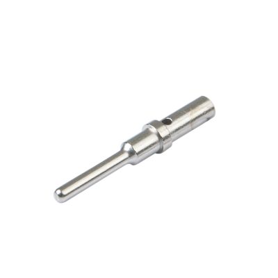 Nickel-plated Amphenol AT pin contact, solid and durable, ideal for secure electrical connections.