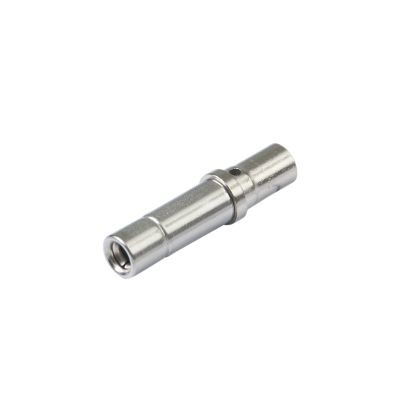 Nickel-plated Amphenol ATP socket contact, solid build with a sleek cylindrical design, suitable for robust connections.