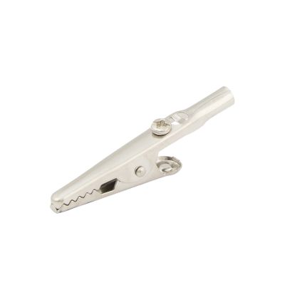 Steel alligator clips, ideal for electrical connections, showcasing toothed jaws for secure grip.