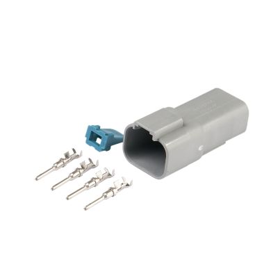 Amphenol AT Connector Kit with 4-way receptacle, featuring a gray connector housing and metal terminals.