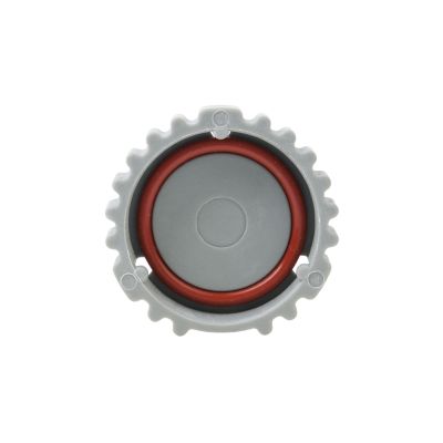 AHD Series Connector Receptacle Cap with a circular design and contrasting red and gray color scheme.