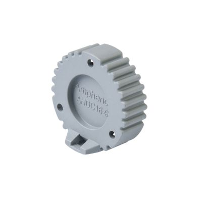 Gray Amphenol AHDC-16-9 AHD receptacle cap with ribbed design and visible branding, for 9-position connectors.