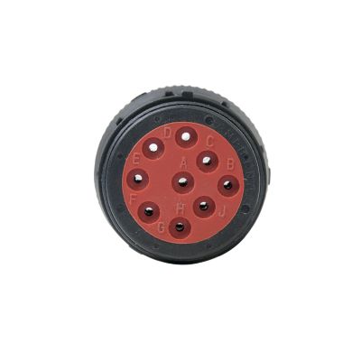 Connector plug from AHD Series featuring nine positions with a circular layout and distinct black and red design.