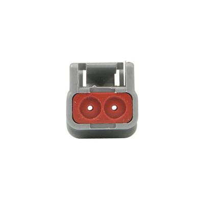 Deutsch DTM Series 2-way plug in gray with red interface, ideal for secure electrical connections.