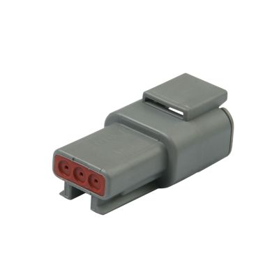 Deutsch DTM04-3P connector, gray 3-way receptacle for industrial applications.