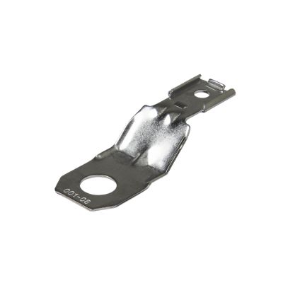 Stainless steel mounting clip for 8-way DT receptacles, featuring a circular hole and durable design for secure installation.