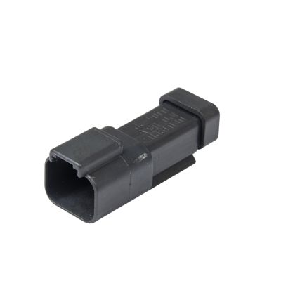 Deutsch DT04-2P-P060 connector, 2-way receptacle with nickel contacts, showcases durable design in gray.