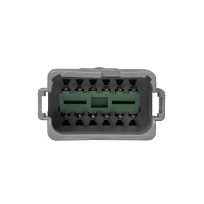 Deutsch DT Series Bussed Receptacle with 12-Pin configuration shown from the front, highlighting the internal structure.