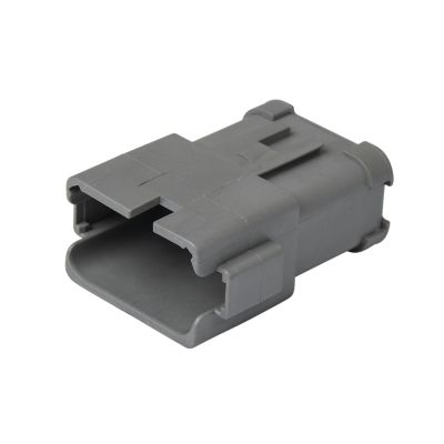 Deutsch DT04-12PA-P021 12-way receptacle with nickel contacts, showcasing gray exterior and 12-pin buss connector design.