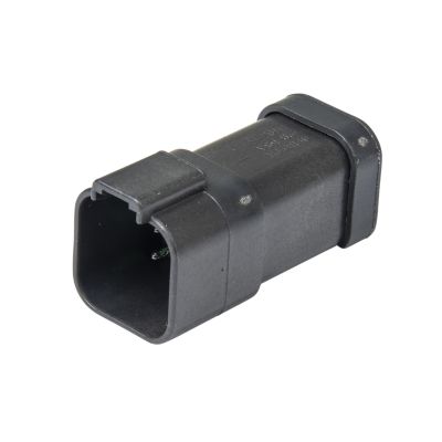 Deutsch DT04-6P-EP14, 6-Way Receptacle Connector with Nickel Contacts, Two 3-Pin Busses, Black Rectangular Design.