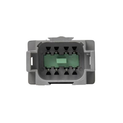 Deutsch DT Series Bussed Receptacle with two 4-pin busses, featuring a compact gray and green design.