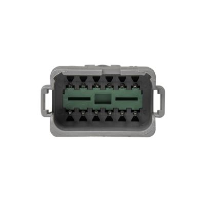 Bussed receptacle with two 6-pin busses in a sturdy plastic casing, featuring a compact, symmetrical design.