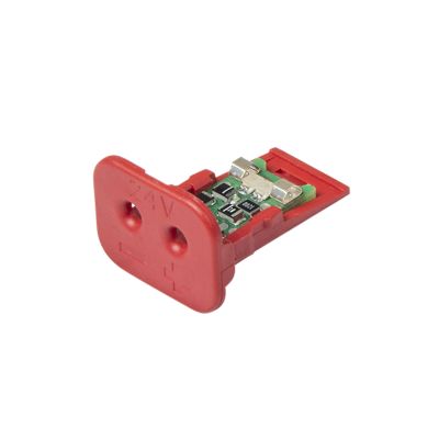 Red Deutsch W2S-SDT-24V plug with LED, featuring a durable two-way connector design for efficient electrical connections.