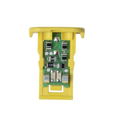 Yellow Deutsch DT Series LED Plug Wedge with 2-way connectors, featuring a detailed view of circuits and components.