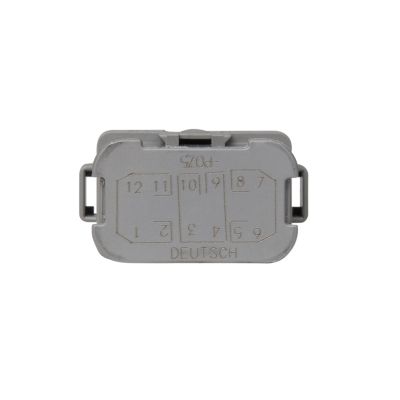 Deutsch DT Series Bussed Receptacle with three 4-pin busses, shown in a compact, durable gray casing.