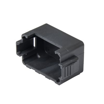 Black thermoplastic dust cap for 12-way plug, featuring a durable and compact design for secure connection protection.