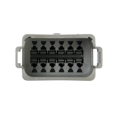 Deutsch DT Series Receptacle, top view, showcasing 12 connection points in a durable gray housing. Ideal for secure connections.