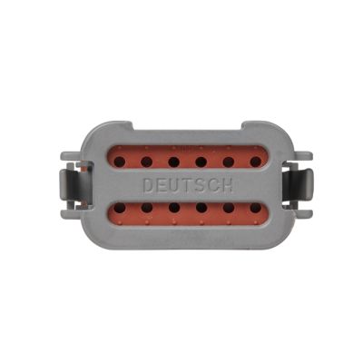 Deutsch DT Series 12-Way Dust Plug with gray exterior and red interior, designed for secure electrical connection protection.