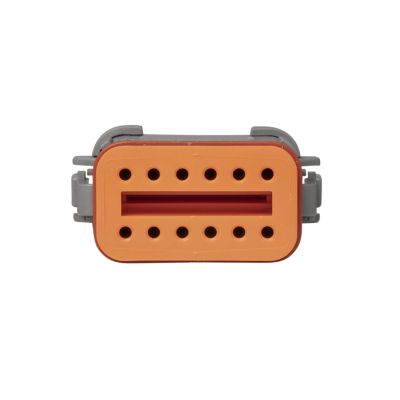 Deutsch DT Series Dust Plug, featuring an orange rectangular design with 12 holes for secure protection.
