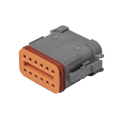 Deutsch DT06-12SA-C017 Dust Plug for 12-Way Receptacle, featuring durable gray and orange design for secure connections.