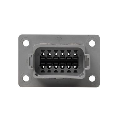 Deutsch DT Series 12-way flange mount receptacle with gasket, featuring robust design and multiple connection points.