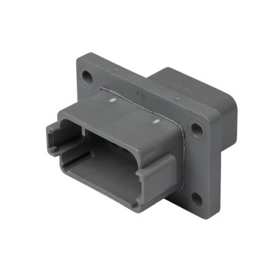 Deutsch DT04-12PA-L012 connector, 12-way receptacle with flange mount, grey housing, ideal for secure electrical connections.