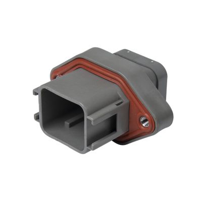 Deutsch DTV02-18PA, 18-way receptacle connector, gray and red housing, durable design, for secure electrical connections.