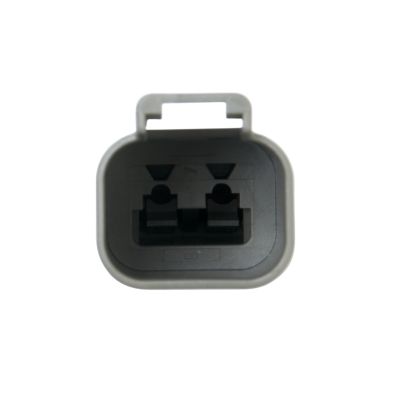Close-up of a Deutsch DT Series 2-Way Receptacle, showcasing dual slots in a sturdy, compact design.