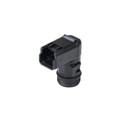 DT Backshell for 2-Way Plug, angled at 90 degrees, black, compact design for secure connections.