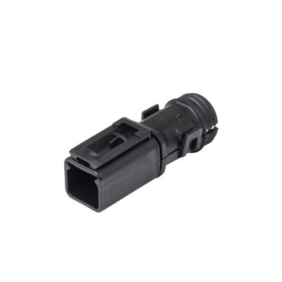Deutsch DT black backshell for 2-way receptacle, shown in 180-degree orientation.
