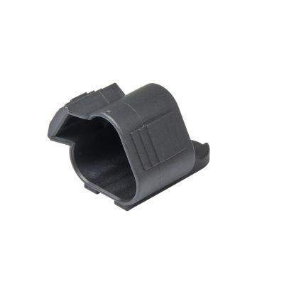 Black thermoplastic dust cap for 3-way plug, showcasing protective and durable design.