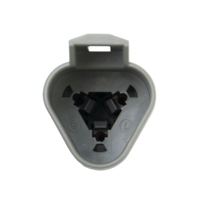 Deutsch DT Series 3-way receptacle shown from front, highlighting connector configuration and durable gray housing.