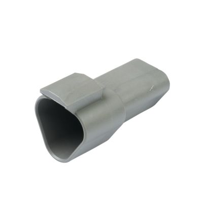 Grey Deutsch DT04-3P DT 3-way receptacle connector with a sleek, angular design for secure electrical connections.