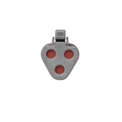 Deutsch DT Series 3-way dust plug with triangular shape and three circular slots, featuring gray and orange color scheme.