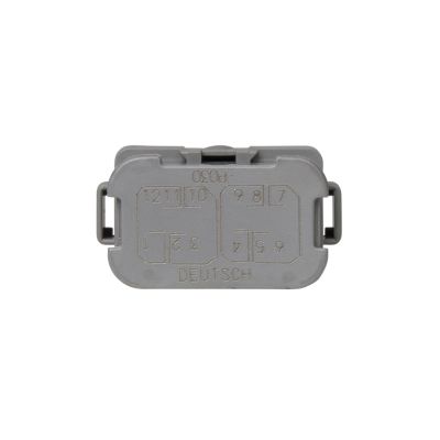 Deutsch DT Series Bussed Receptacle featuring four 3-pin busses, gray rectangular design with secure locking mechanism.
