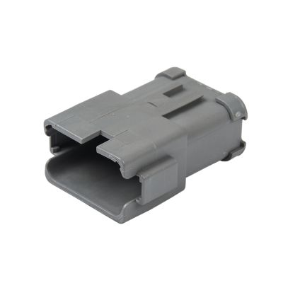 Gray Deutsch DT Series Bussed Receptacle with four 3-pin busses, designed for secure and reliable electrical connections.