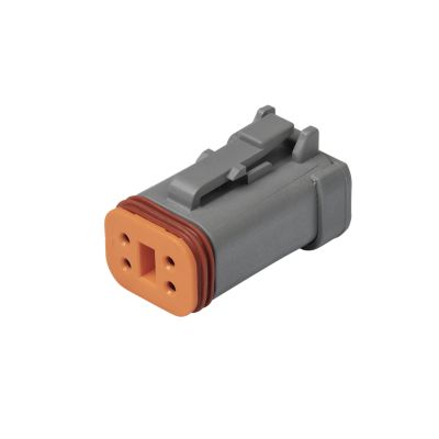Deutsch DT Series dust plug for a 4-way receptacle, featuring a compact gray and orange design.