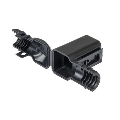 Deutsch DT Series Backshell, 4-Way, 90¬∞ design for receptacle protection, featuring a durable black plastic construction.