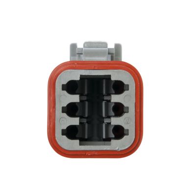 DEUTSCH DT Series Plug, 6-way connector with a robust orange casing and secure fit for reliable electrical connections.