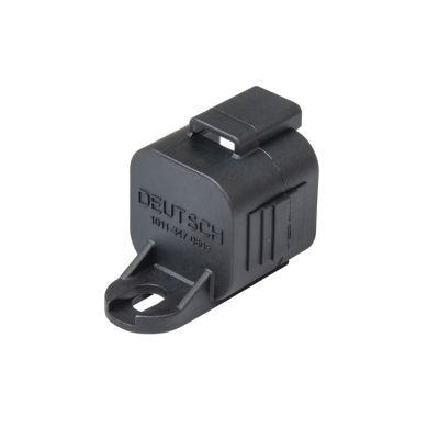 Deutsch DT Series 6-way dustcap for plugs, black material, featuring a secure latch design and protective cover.