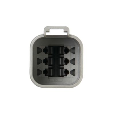 Deutsch DT Series 6-way receptacle with visible socket openings, showcasing durable gray housing design.