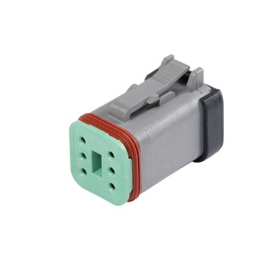 Deutsch DT06-6S-C017 dust plug for 6-way receptacle in orange and gray, with multi port design for secure connections.