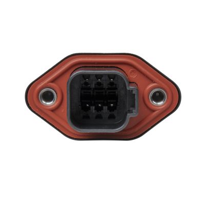 Deutsch DT04-6P-CL09 connector, 6-way receptacle with flange mount design, featuring durable red and black housing.