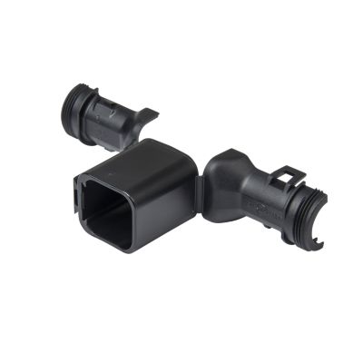 Deutsch DT Series 6-way 180¬∞ backshells for receptacles, featuring a durable design and secure connections.