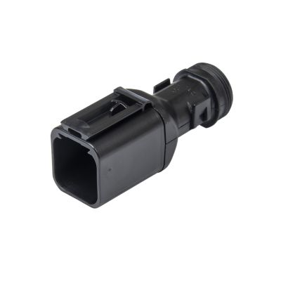 Deutsch 1011-241-0605 DT backshell, black, for 6-way receptacle with 180-degree angle, isolated on white background.