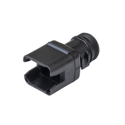 Deutsch DT backshell for 8-way plug, 180-degree angle, black. Perfect for secure and organized wiring connections.
